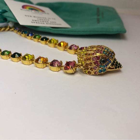 Kurt Geiger London Rainbow Multicolor Crystals Eagle Head Necklace Gold Tone - Picture 3 of 11